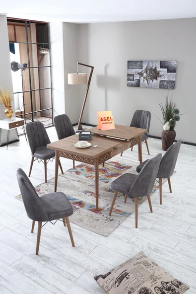 florit mobilya masamıza buyurun Sümela Açılır Karegold Yemek Ve Mutfak Masası Takımı 6 Sandalyeli - Gri - Resim 2