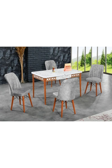 florit mobilya masamıza buyurun Beyaz Mermer Açılır Karegold Yemek Ve Mutfak Masası Takımı 4 Sandalyeli - Gri ürün görseli