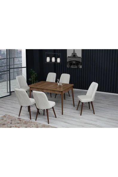 florit mobilya masamıza buyurun Duru Serisi 80x130 Açılabilir,6 Kişilik Mutfak Masası Takımı, Yemek Masası Takımı, Masa Takımı- Krem - Resim 2