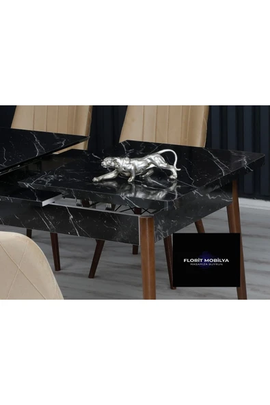 florit mobilya masamıza buyurun 80x130 Açılabilir,6 Kişilik Mutfak Masası Takımı, Yemek Masası Takımı, Masa Takımı-gri - Resim 3