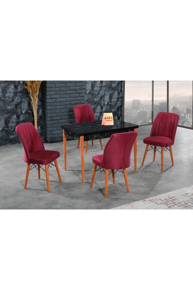 florit mobilya masamıza buyurun Siyah Sabit Karegold Yemek Ve Mutfak Masası Takımı 4 Sandalyeli - Mürdüm ürün görseli