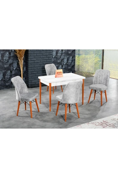 florit mobilya masamıza buyurun Antik Sabit Karegold Yemek Ve Mutfak Masası Takımı 4 Sandalyeli - Gri ürün görseli