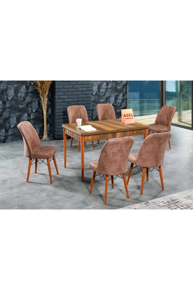 florit mobilya masamıza buyurun Barok Açılır Karegold Yemek Ve Mutfak Masası Takımı 6 Sandalyeli - Koyu Cappucino - 2
