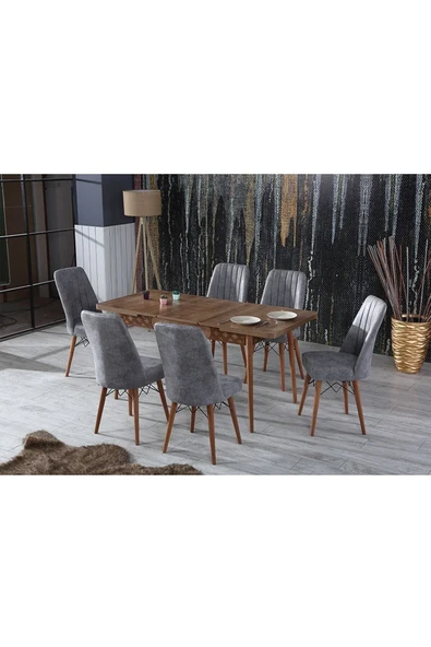 florit mobilya masamıza buyurun Ceviz Yemek Masası Mutfak Masası Açılır Masa Takımı 6 Sandalyeli ürün görseli