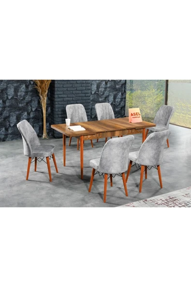 florit mobilya masamıza buyurun Barok Açılır Karegold Yemek Ve Mutfak Masası Takımı 6 Sandalyeli Gri ürün görseli