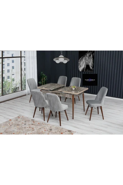 florit mobilya masamıza buyurun Idil Serisi Açılabilir Kapiçino Mer. Mutfak Masa Takımı 6 Sandalye Yemek Masa Takımı Baby Face Kumaş - Resim 2