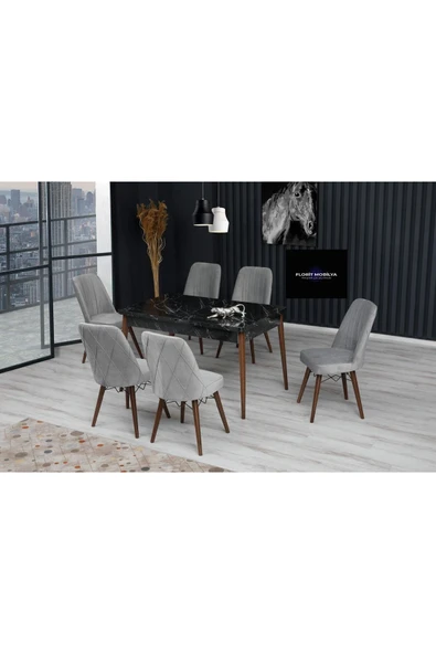 florit mobilya masamıza buyurun 80x130 Açılabilir,6 Kişilik Mutfak Masası Takımı, Yemek Masası Takımı, Masa Takımı-gri ürün görseli