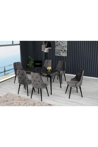 florit mobilya masamıza buyurun Siyah Gold Serisi 80*130 Açılabilir Mutfak Masası Takımı 1. Sınıf Bayby Face Gri ürün görseli