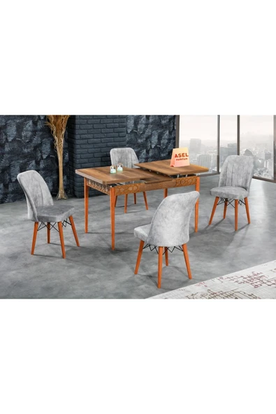 florit mobilya masamıza buyurun Barok Açılır Karegold Yemek Ve Mutfak Masası Takımı 4 Sandalyeli - Gri - Resim 2