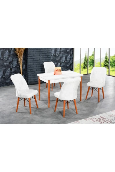 florit mobilya masamıza buyurun Antik Sabit Karegold Yemek Ve Mutfak Masası Takımı 4 Sandalyeli - Krem ürün görseli