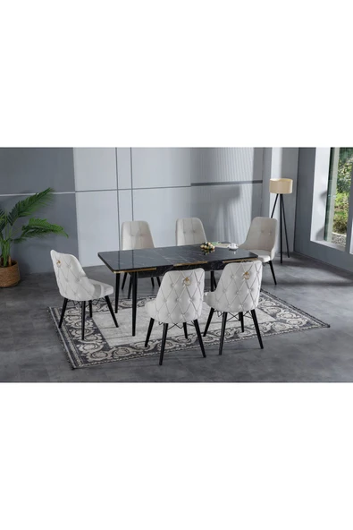 florit mobilya masamıza buyurun Modern Yemek Masası Mutfak Masası Salon Masası 6 kişilik Açılır Kapanır Masa Antrasit Gri-Krem ürün görseli