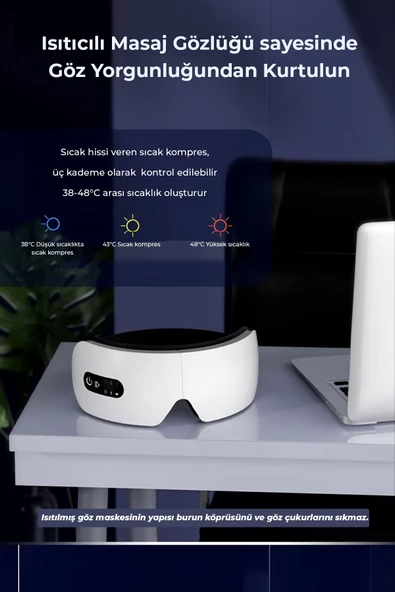 Göz Masaj Aleti Isıtmalı Titreşimli Türkçe Seslendirmeli  Bluetooth - Resim 3