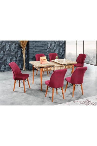 florit mobilya masamıza buyurun Floria Açılır Karegold Yemek Ve Mutfak Masası Takımı 6 Sandalyeli - Bordo - Resim 3