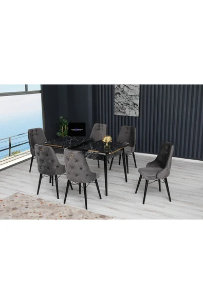 florit mobilya masamıza buyurun Siyah Gold Serisi 80*130 Açılabilir Mutfak Masası Takımı 1. Sınıf Bayby Face Gri - Resim 2