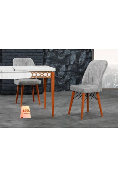 florit mobilya masamıza buyurun Antik Sabit Karegold Yemek Ve Mutfak Masası Takımı 4 Sandalyeli - Gri - Resim 2