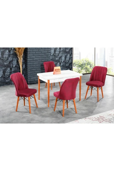 florit mobilya masamıza buyurun Antik Sabit Karegold Yemek Ve Mutfak Masası Takımı 4 Sandalyeli - Mürdüm ürün görseli