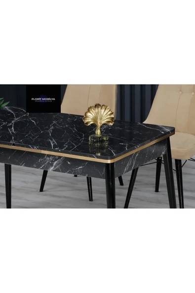 Siyah Gold Serisi 80*130 Açılabilir Mutfak Masası Takımı 1. Sınıf Bayby Face Krem - 4