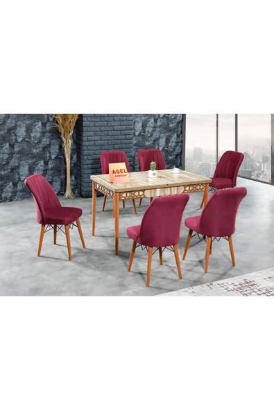 florit mobilya masamıza buyurun Floria Açılır Karegold Yemek Ve Mutfak Masası Takımı 6 Sandalyeli - Bordo - Resim 2