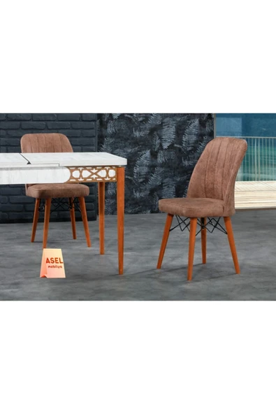 Antik Sabit Karegold Yemek Ve Mutfak Masası Takımı 4 Sandalyeli - Koyu Cappucino - 2