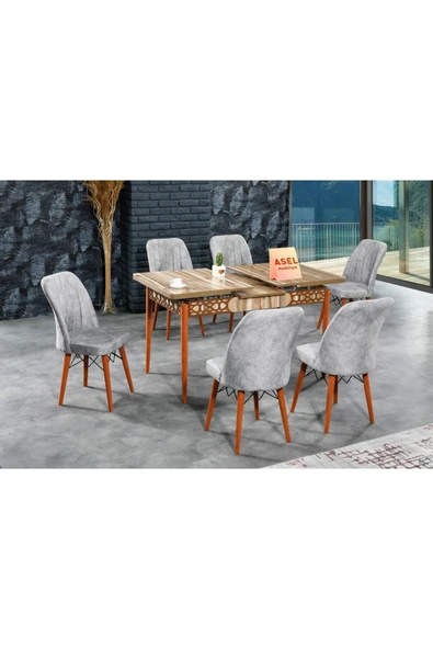 florit mobilya masamıza buyurun Floria Açılır Karegold Yemek Ve Mutfak Masası Takımı 6 Sandalyeli - Gri - Resim 3