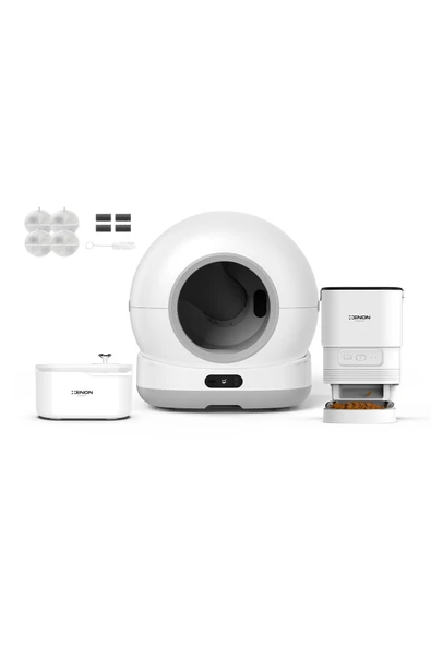 Xenon Smart Akıllı Otomatik Kameralı Kedi Tuvaleti Paslanmaz Çelik Kaseli Mama Kabı Led Işıklı Su Pınarı ve Filtre 4'lü Pet Seti