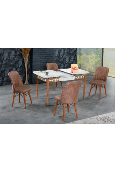 florit mobilya masamıza buyurun Antik Mermer Açılır Karegold Yemek Ve Mutfak Masası Takımı 4 Sandalyeli - Koyu Cappucino - 2