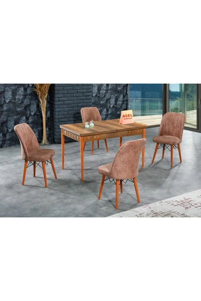 florit mobilya masamıza buyurun Barok Açılır Karegold Yemek Ve Mutfak Masası Takımı 4 Sandalyeli - Koyu Cappucino ürün görseli