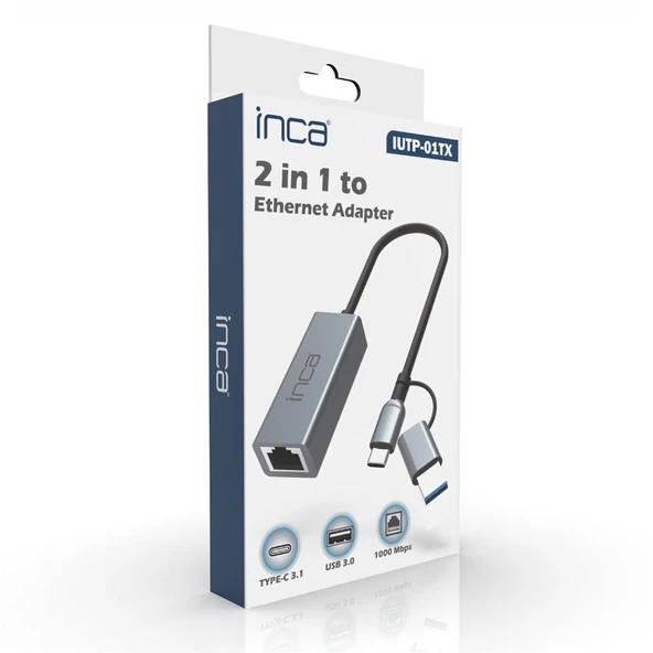 Inca IUTP-01TX Ethernet Adaptörü USB ve TYPE-Cye Bağlantı USB 3.0 ve TYPE-C 3.1 Alüminyum 1000Mbps - 2
