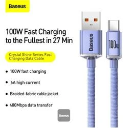 Baseus CAJY000405 1.2mt Crystal Cable USB-A to Type-C Fast Charge Data Cable 100W 5A1.2M-Purple - 4