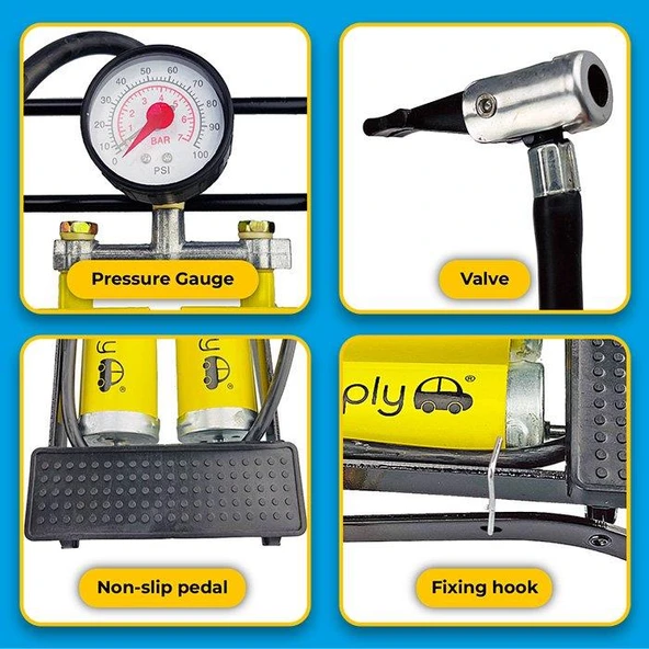 Simply Brands Basinç Göstergeli Çift Pistonlu Ayak Pompasi - Resim 5