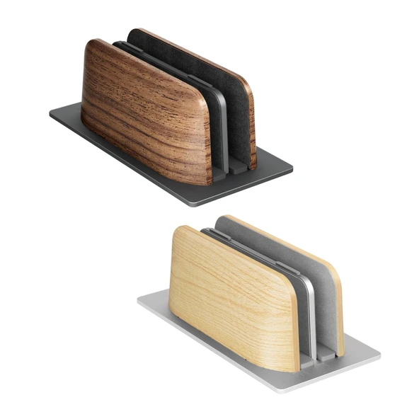 Ahşap Laptop Standı Dikey Çift Yuvalı MacBook iPad Telefon Uyumlu Masaüstü Organizer Kaymaz Taban - Resim 2