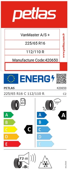 Petlas 225/65 R16 C TL 112/110R 8PR VANMASTER + A/S Kamyonet 4 Mevsim Oto Lastiği (Üretim Yılı:2025) - 2
