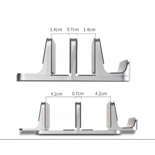 Alüminyum dikey laptop standı 3 yuvalı multi dock ayarlanabilir genişlik masaüstü düzenleyici - Resim 8