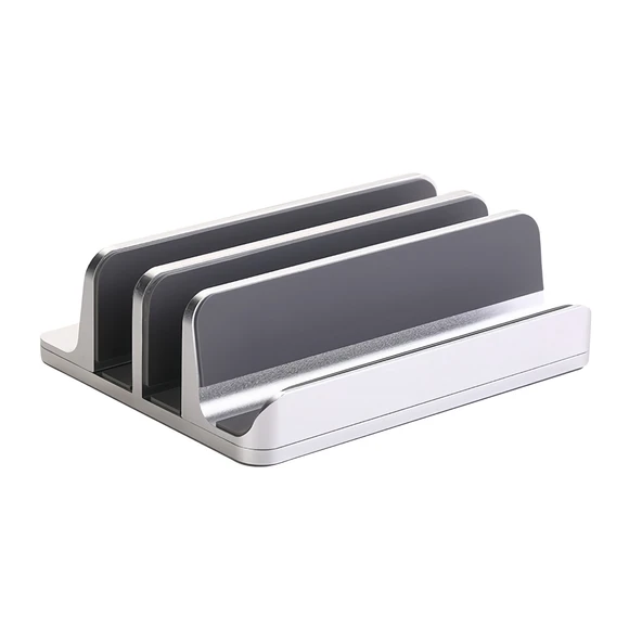 Alüminyum dikey laptop standı 3 yuvalı multi dock ayarlanabilir genişlik masaüstü düzenleyici ürün görseli 1