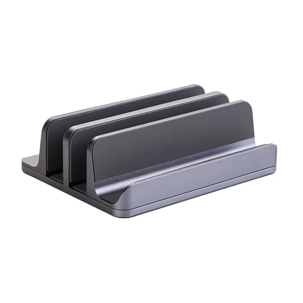 Alüminyum dikey laptop standı 3 yuvalı multi dock ayarlanabilir genişlik masaüstü düzenleyici - Resim 2