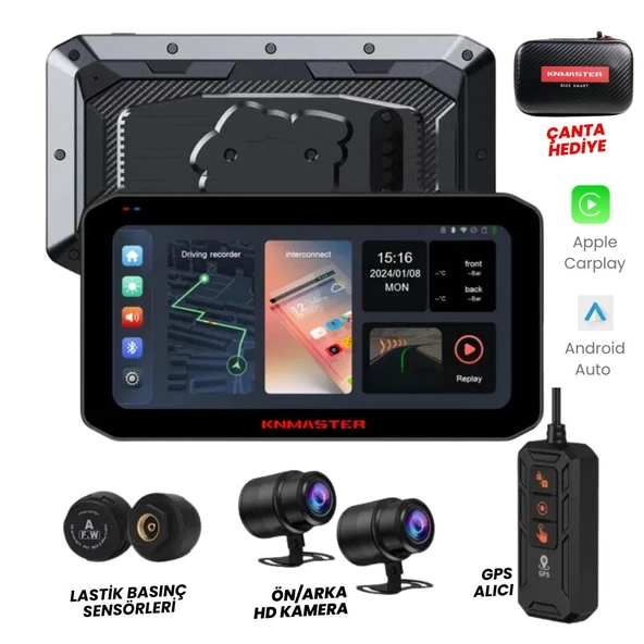 KNMASTER MOTOPLAY 2000 – 6.25” 2K Çift Kameralı CarPlay & Android Auto Destekli Multimedya Ekranı