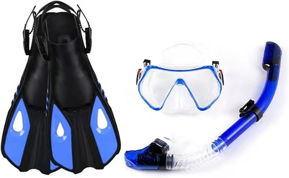 Monozone Yetişkinler İçin Şnorkel Takımı 3Parça Set,Dalış Gözlüğü,Şnorkel,Ayarlanır Yüzme Paletleri - Resim 2