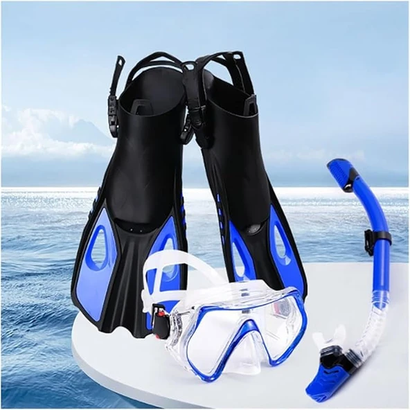 Monozone Yetişkinler İçin Şnorkel Takımı 3Parça Set,Dalış Gözlüğü,Şnorkel,Ayarlanır Yüzme Paletleri ürün görseli