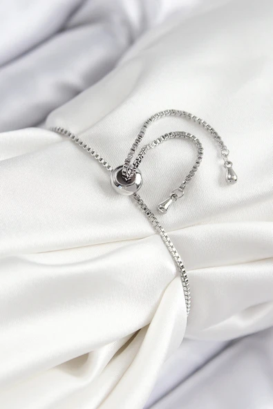 Pirinç Zirkon Taşlı X Detaylı Su Yolu Model Gümüş Renk Asansörlü Kadın Bileklik - Resim 2