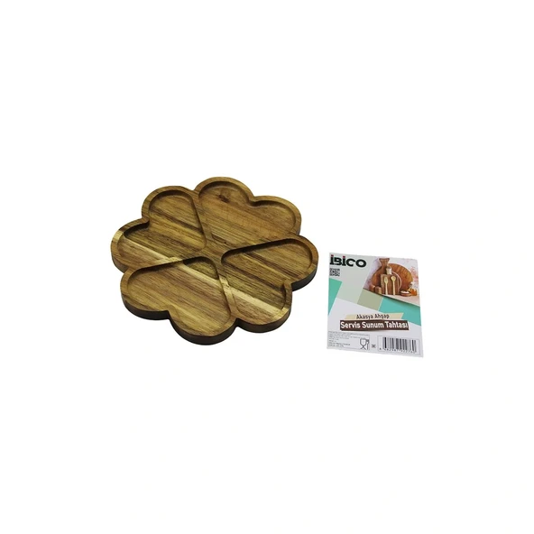AKASYA YUVARLAK  4 KALP BÖLMELİ  AHŞAP SERVİS SUNUM TEPSİ - TAHTASI  21 X 1.4CM (5047)