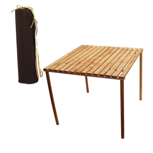 AHŞAP KATLANABİLİR KAMP MASASI VİDALI AYAKLI - BEZ ÇANTALI 60X60X50CM (5047) - Resim 2