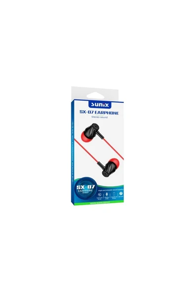 SUNİX Stereo Ses Mikrofonlu 3.5mm Jack Kulak Içi Kablolu Kulaklık Kırmızı Sx-07 - 2