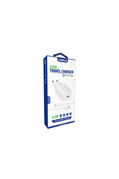 SUNİX Qualcomm 3.0 Usb-a Girişli Hızlı Micro Şarj Aleti Seti Beyaz S-30 - 2