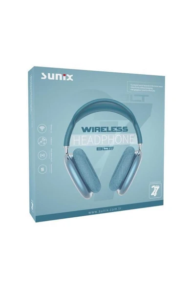 SUNİX 200 Mah Aac Ve Sbc Destekli 30 Saat Oynatma Süreli 5.0 Kulak Üstü Bluetooth Kulaklık Mavi Blt- - Resim 5
