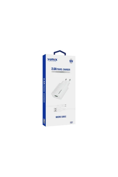 SUNİX 2.6a Usb-a Girişli Micro Şarj Aleti Seti Beyaz S-27 - Resim 2