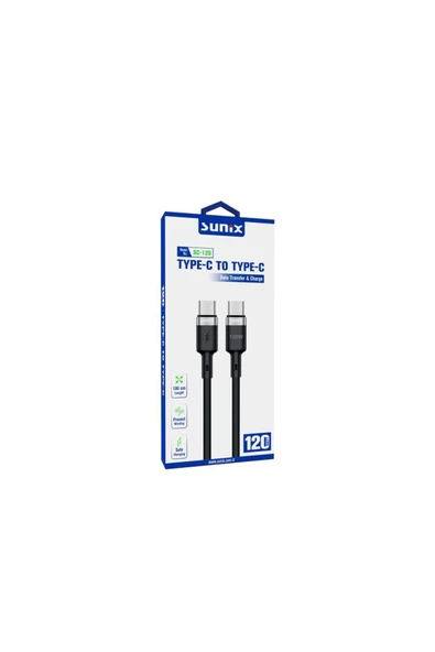 SUNİX 120w Usb-c / Type-c Şarj Ve Data Kablosu Siyah Sc-120 - Resim 2