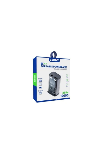 SUNİX 12000 Mah 22.5w Dual Usb Led Göstergeli Powerbank Gri Pb-44 - Resim 3