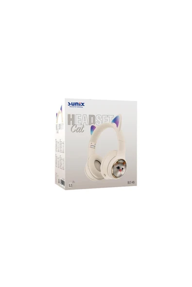 SUNİX Wireless 5.3 Stereo Kedili Kulak Üstü Bluetooth Kulaklık Beyaz Blt-45 - 2