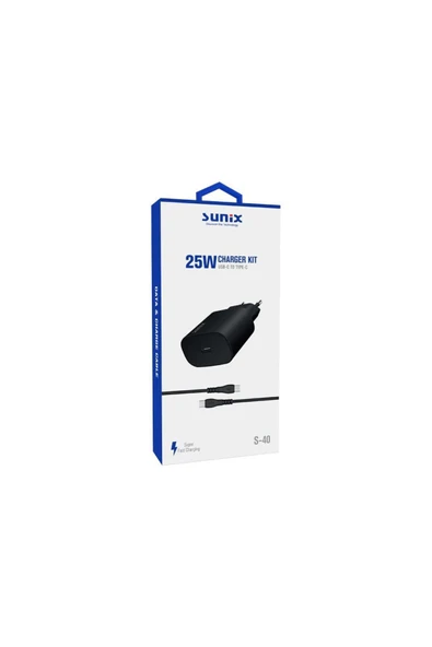 SUNİX 25w Usb-c Girişli Süper Hızlı Şarj Aleti Type-c / Type-c Set Siyah S-40 - Resim 2