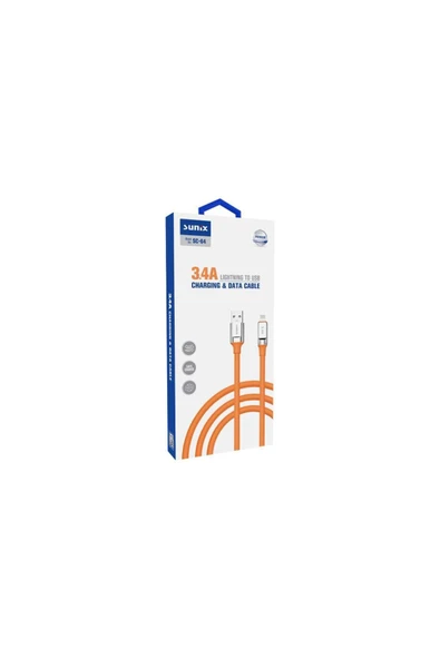 SUNİX 3.4a Lightning Şarj Ve Data Kablosu Turuncu Sc-64 - Resim 3